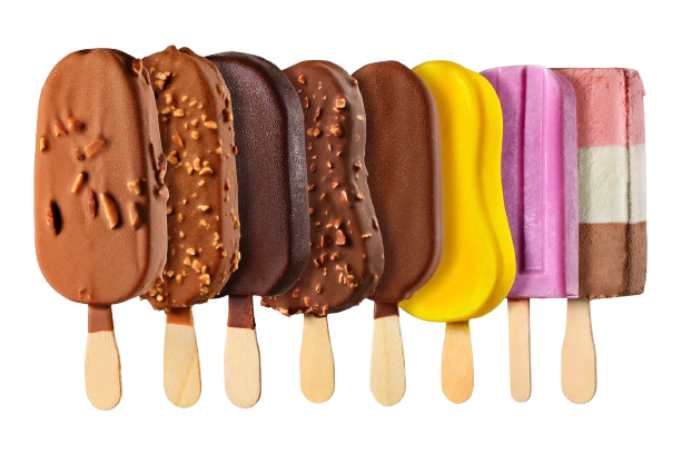 Variedad de helados de diferentes sabores en distribuidor de helados y congelados